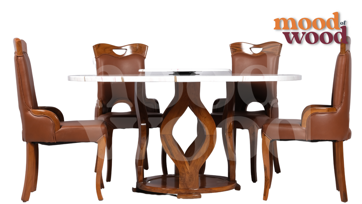 Majestica Solid Wood Round 4 Seater Dining Set  By Mood Of Wood