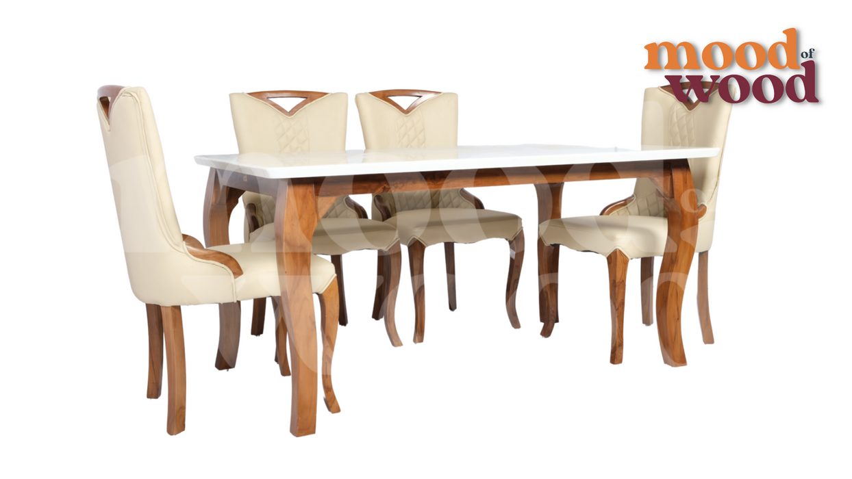 6 Seater Dining Set With White Colour Chair By Mood Of Wood