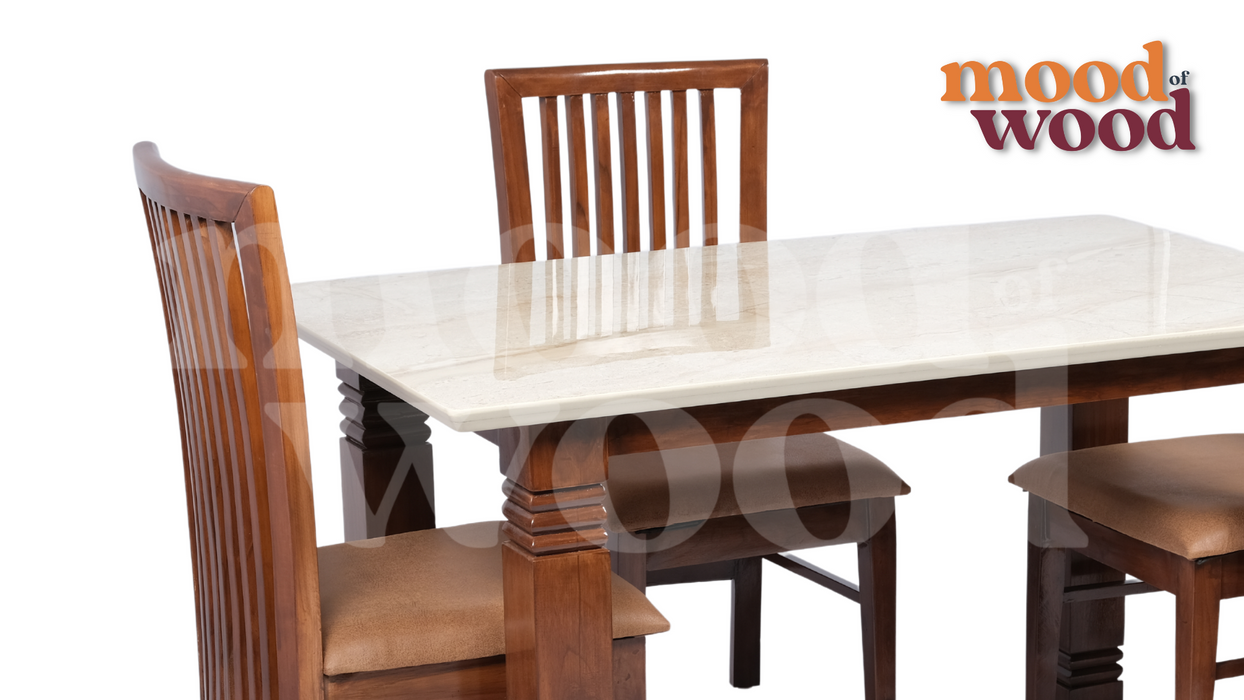 4 Seater Dining Table With Marble Top By Mood Of Wood