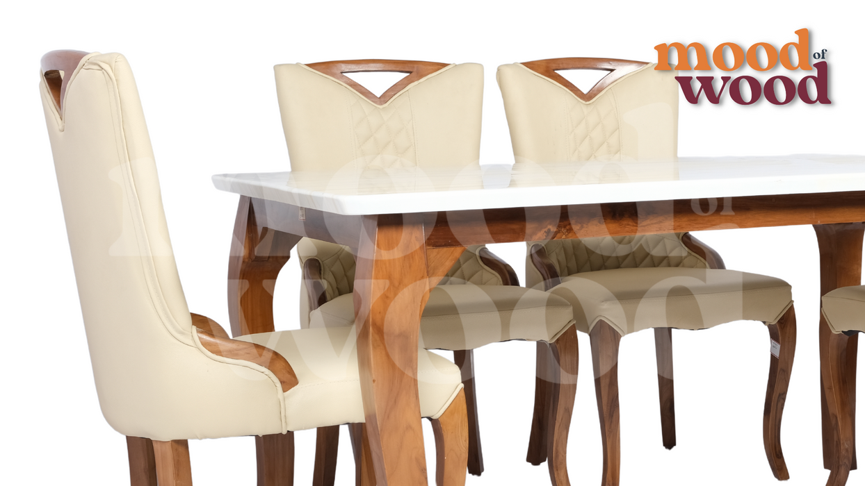 6 Seater Dining Set With White Colour Chair By Mood Of Wood